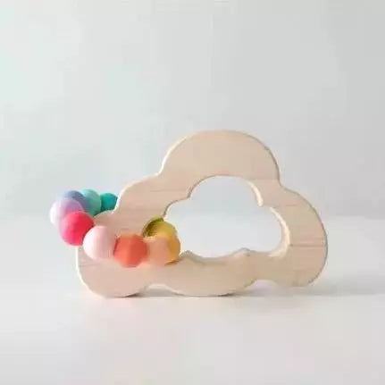 Bannor Toys Cloud Grasping Wooden Baby Toy with Teething Beads