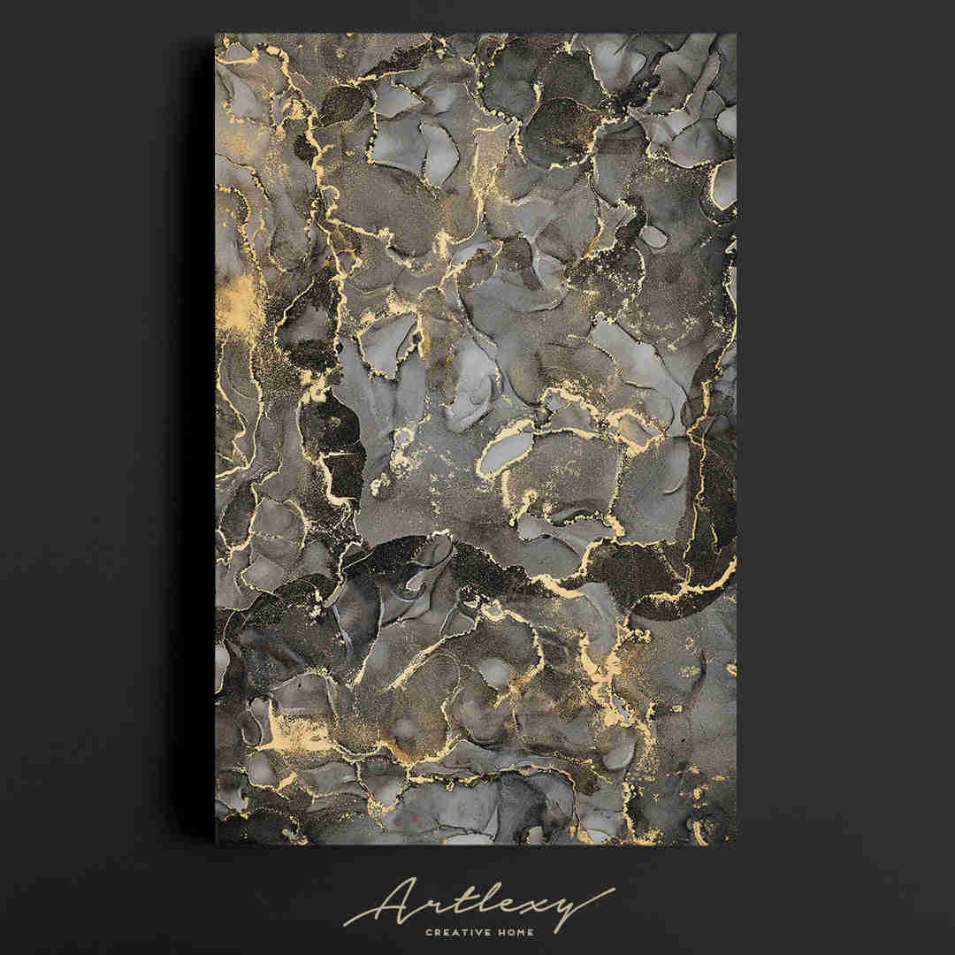 Natural Luxury Abstract Fluid Art with Golden Swirls - Canvas Print for Home and Office Decor