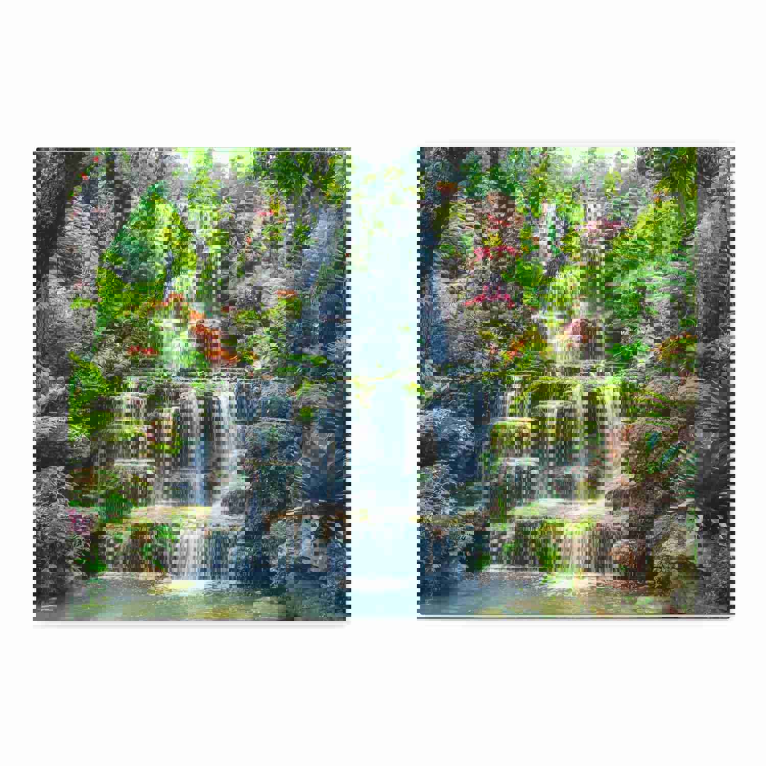 Waterfall with Maple Trees Kyoto Garden Canvas Wall Art - Ready-to-Hang Home Decor