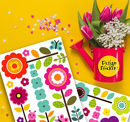 Flower Wall Stickers for Kids - Floral Garden Wall Decals for Girls Room - Removable Toddlers Bedroom Vinyl Nursery Wall Décor [27 Art clings] with Free Bird Gift