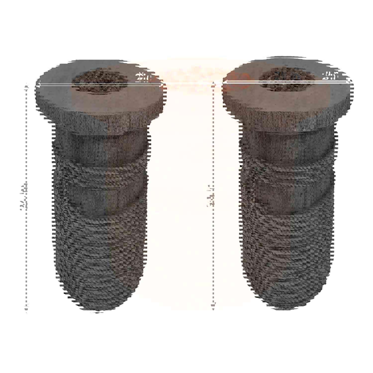 Sunnydaze Outdoor 29-Inch Rope and Barrel Design Propane Gas Fire Pit Table with Lava Rocks