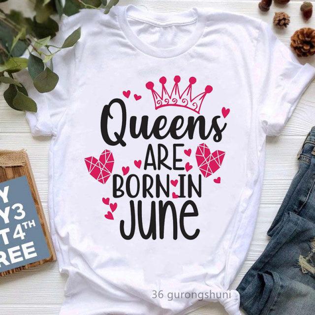 Golden Crown Queen Born in January to December Graphic Print T-Shirt for Women