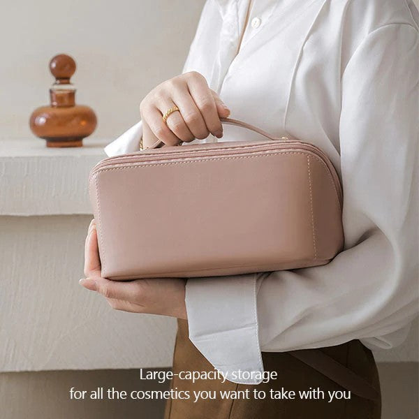 Lkblock Women Travel Cosmetic Bag PU Leather Make Up Pouch Large-capacity Travel Wash Toiletry Organizer