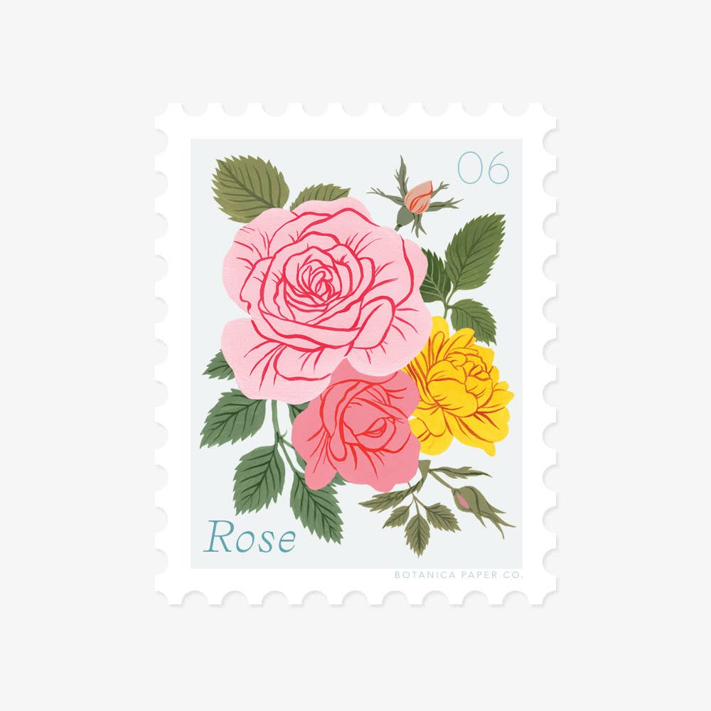 ROSE, JUNE FLOWER | STAMP-STYLE VINYL STICKER