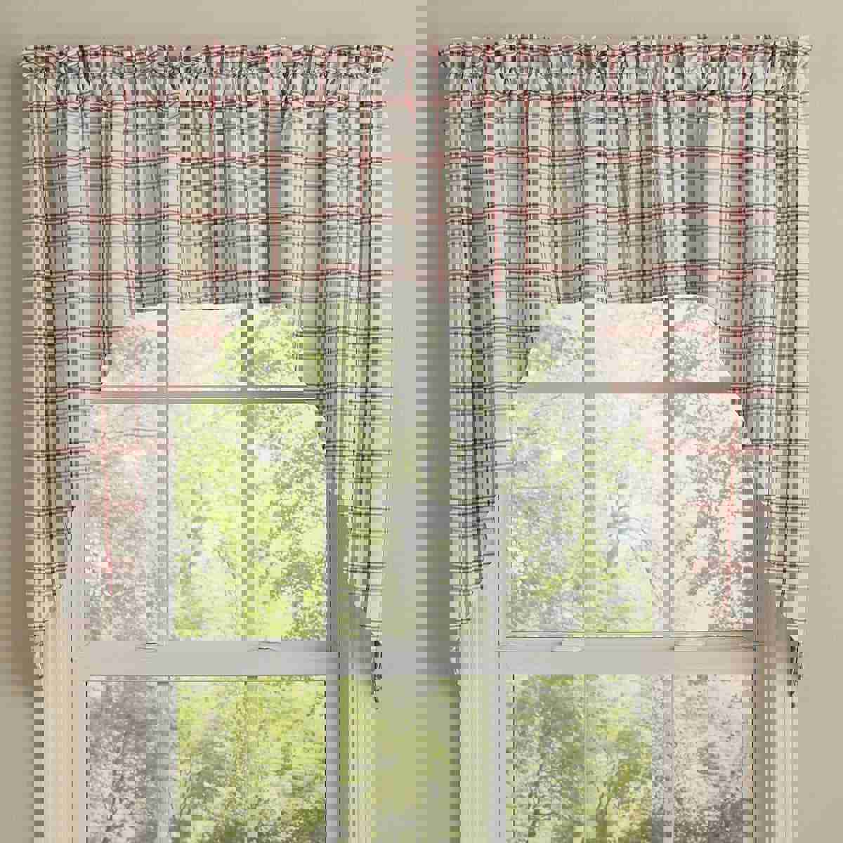 Farm Yard Swag Pair 36 Long Unlined Plaid in Ivory, Red, and Gray