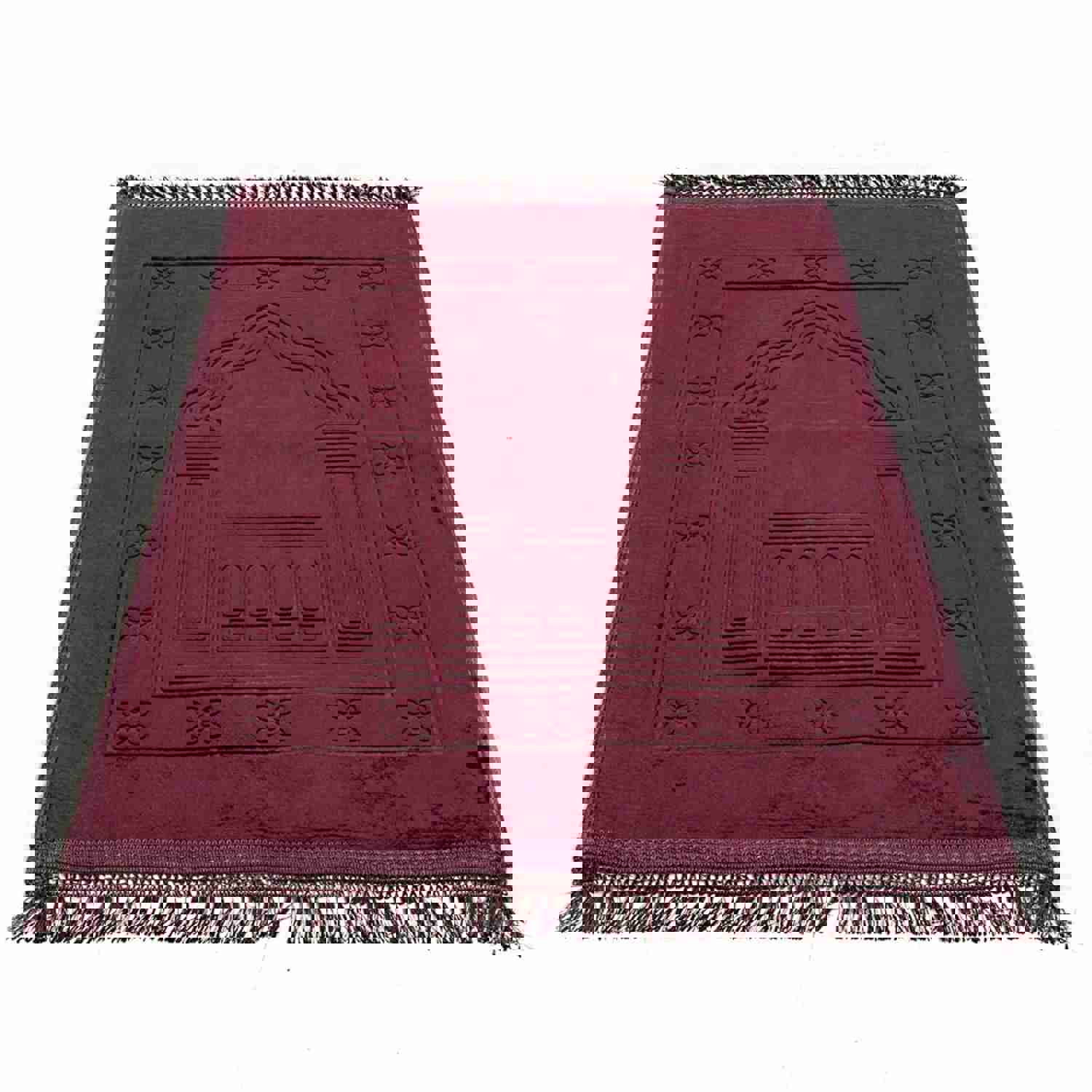 Lux Velvet Plush Burgundy Prayer Mat - Turkish Prayer Carpet for Wedding & Special Occasions