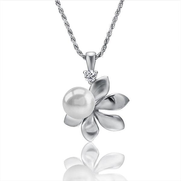 Pearl Blooming Naupaka Pendant - 925 Sterling Silver with Pearl & Topaz