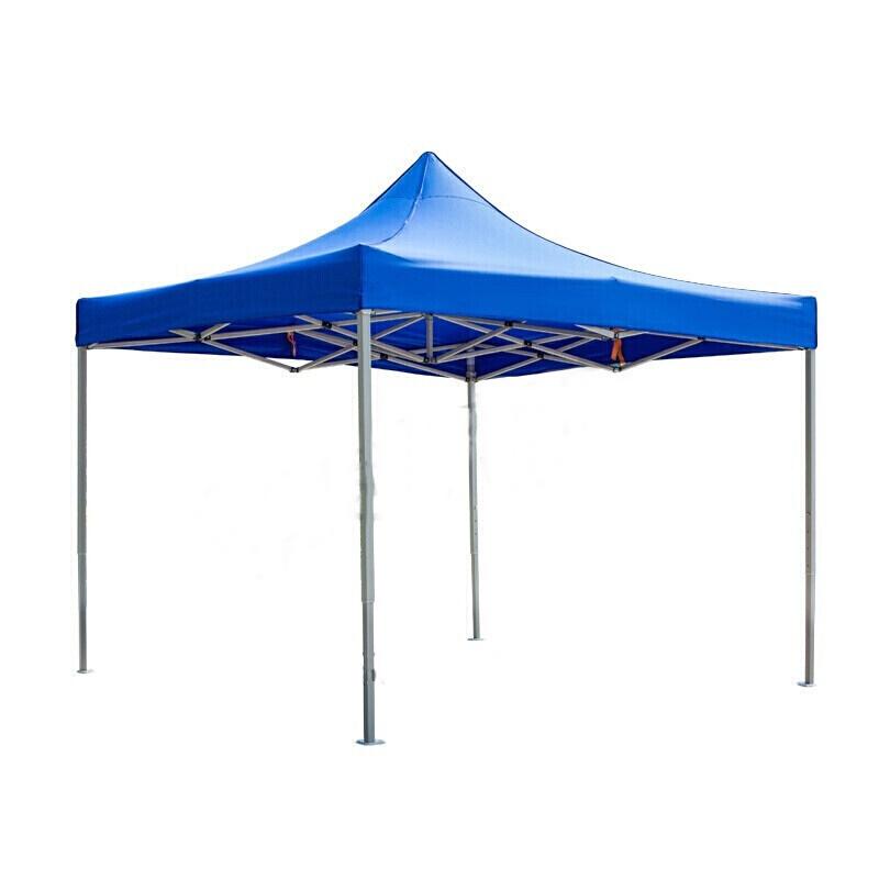 Outdoor Folding Tent Retractable Awning with Reinforced Black Frame and Blue Canopy
