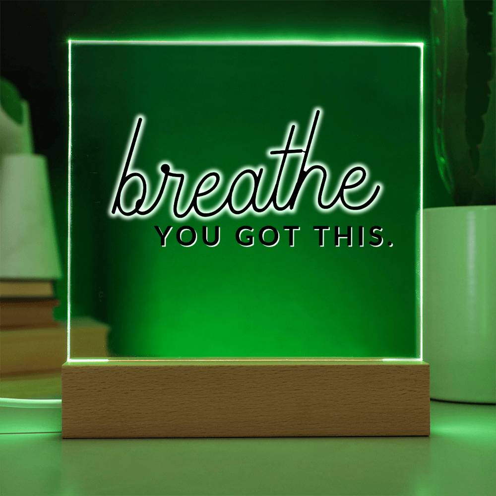 Breath - Motivational Acrylic Plaque with LED Night Light - Inspirational Home Decor - Perfect Gift for Encouragement, Birthday or Christmas