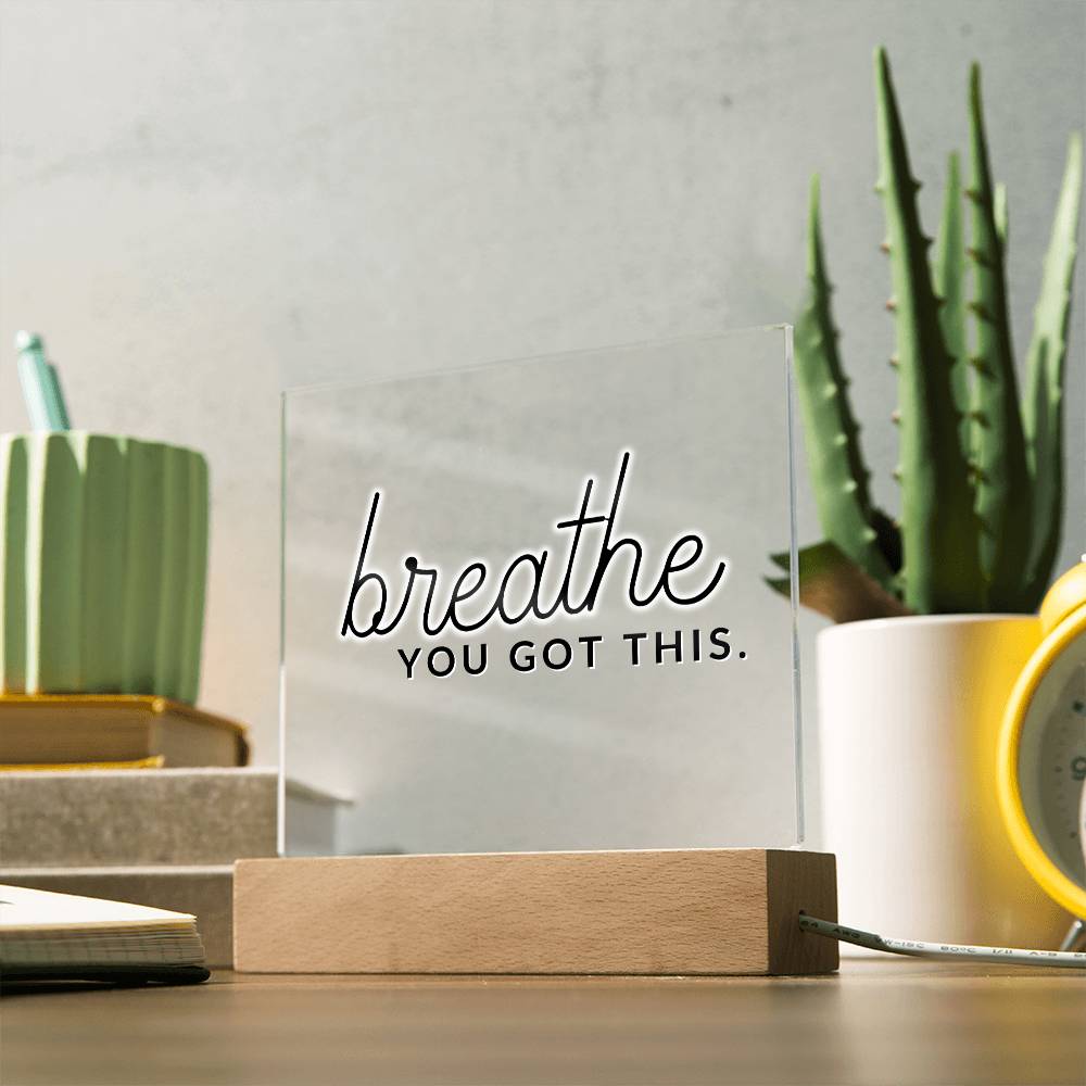 Breath - Motivational Acrylic Plaque with LED Night Light - Inspirational Home Decor - Perfect Gift for Encouragement, Birthday or Christmas