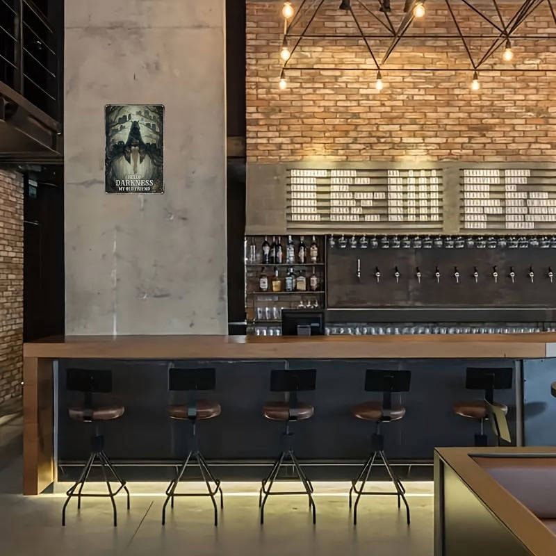 1pc Metal Tin Sign (8x12/20cm*30cm) - Hello Darkness My Old Friend, Funny Owl Girl Poster, Vintage Creativity Wall Decor