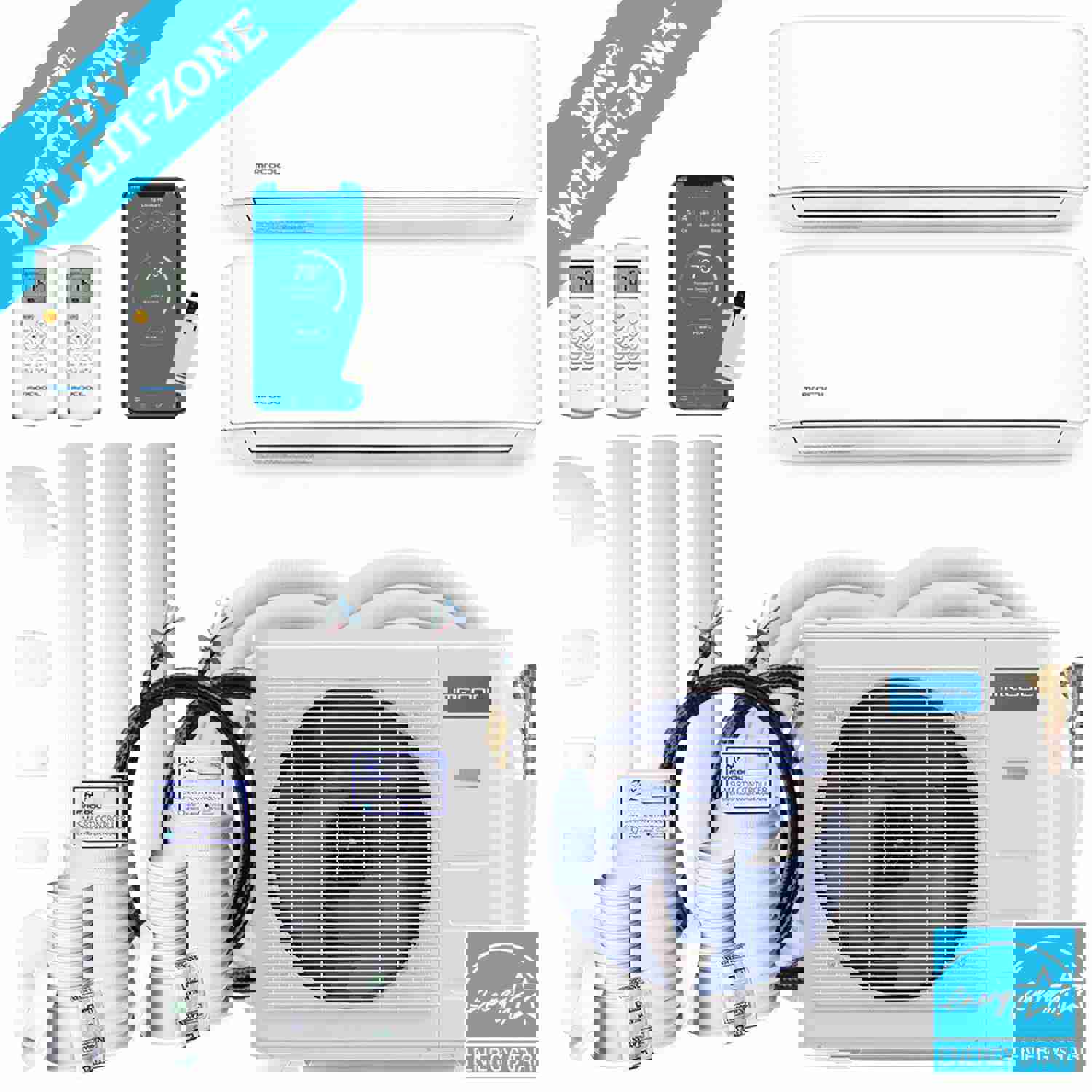 MRCOOL DIY 4th Gen 36K BTU 2-Zone Condenser with 9K+24K Handlers and Linesets Bundle