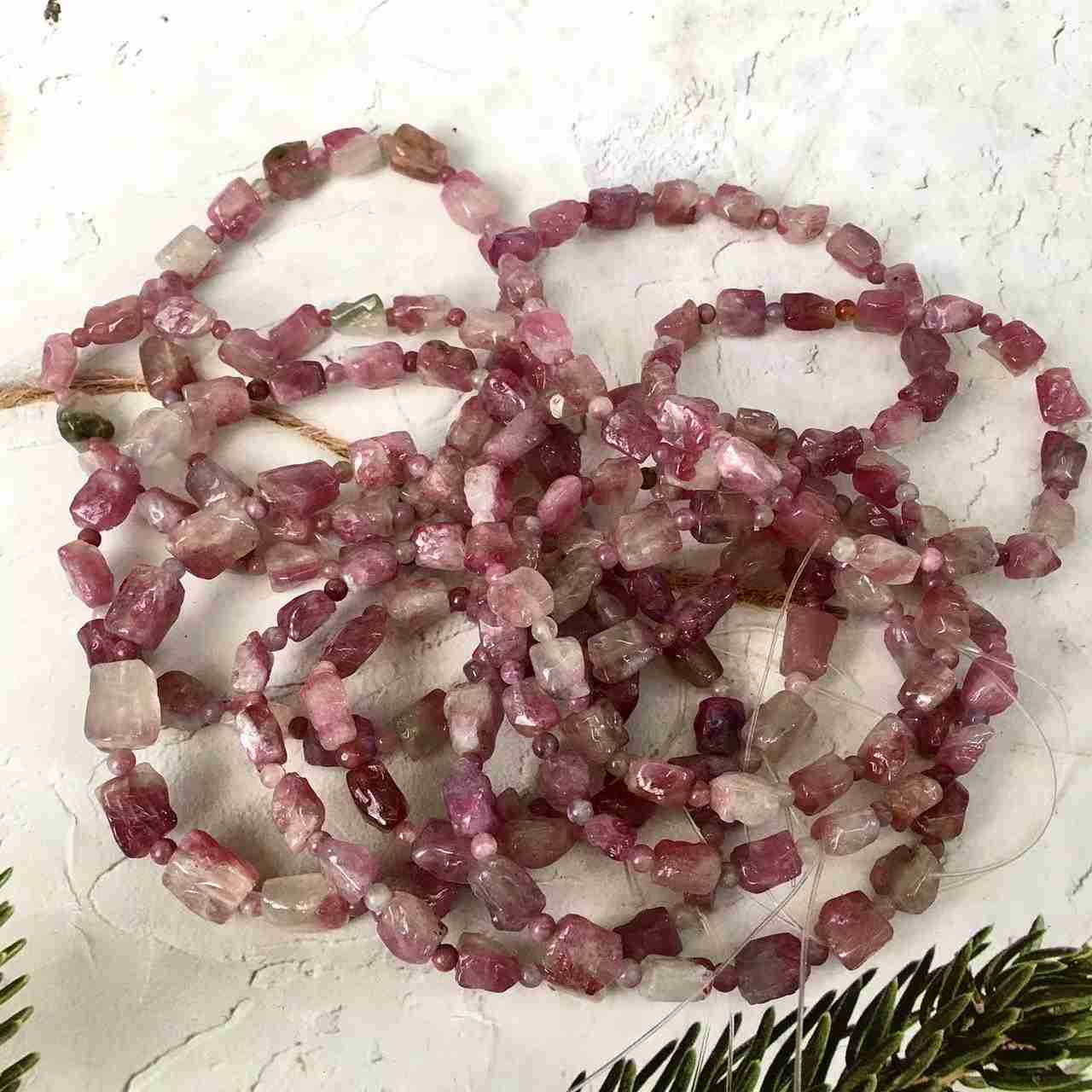 High Grade 6mm Pink Tourmaline Natural Stone Chips Bracelet