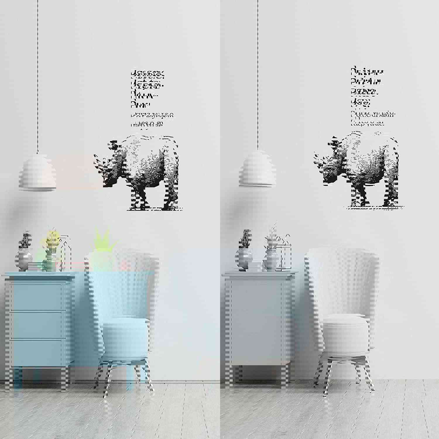 Animal Life Quote Vinyl Wall Sticker Decal - Perfection Rhino Motivation Quote