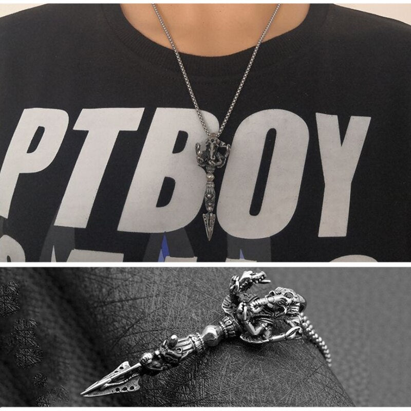 Skeleton Beads Necklace with Knife Pendant - Stainless Steel Paracord Necklace for Outdoor & Self Defense