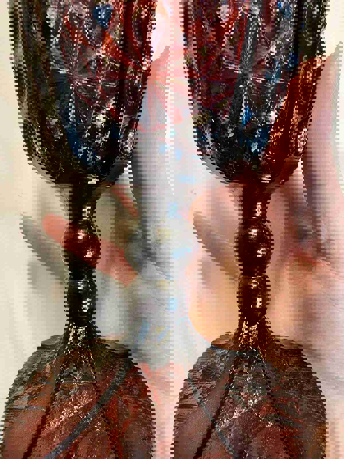 Vintage LG Wright Amethyst Pressed Glass Daisy & Button Straight Band Wine Glass