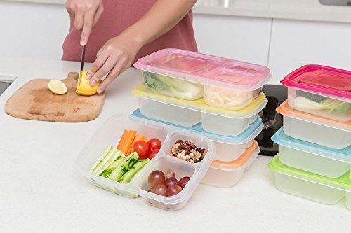 Bento Lunch Boxes, 3-Compartment Meal Prep Containers with Lids, 7 Pack BPA Free, LeakProof, Reusable