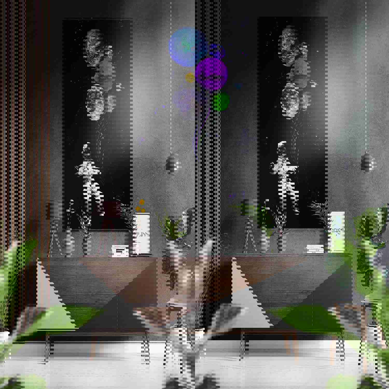 Astronauts Balloons Brushed Aluminium Dibond Wall Art