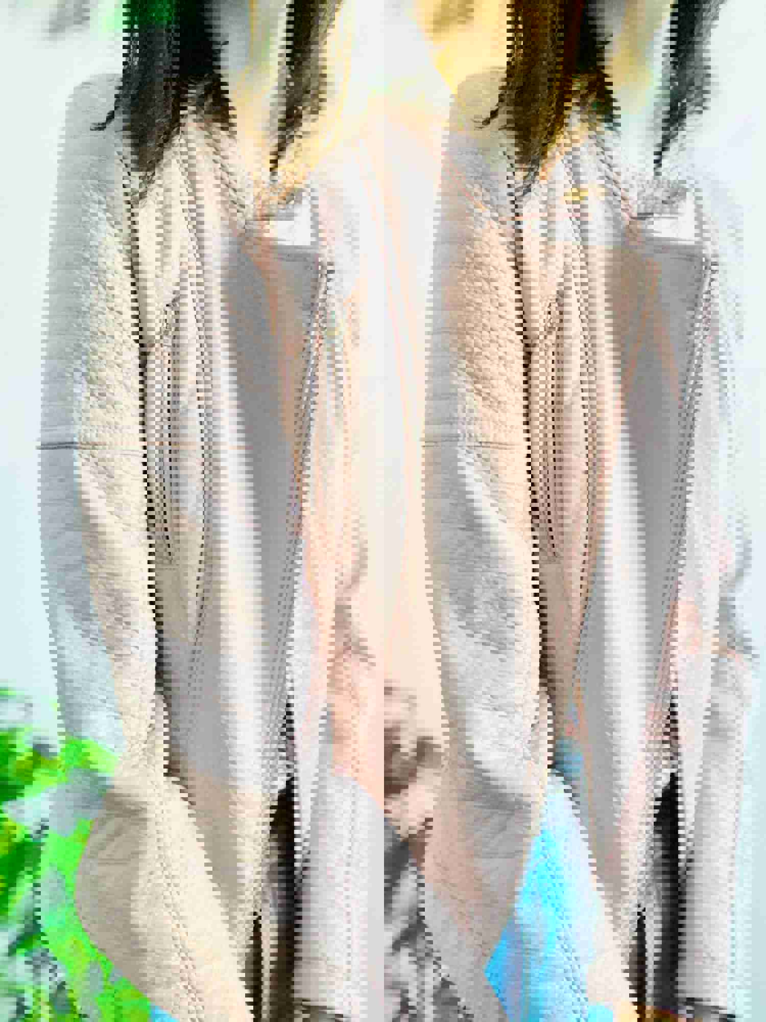 Pastel Pink Faux Leather Motorcycle Jacket