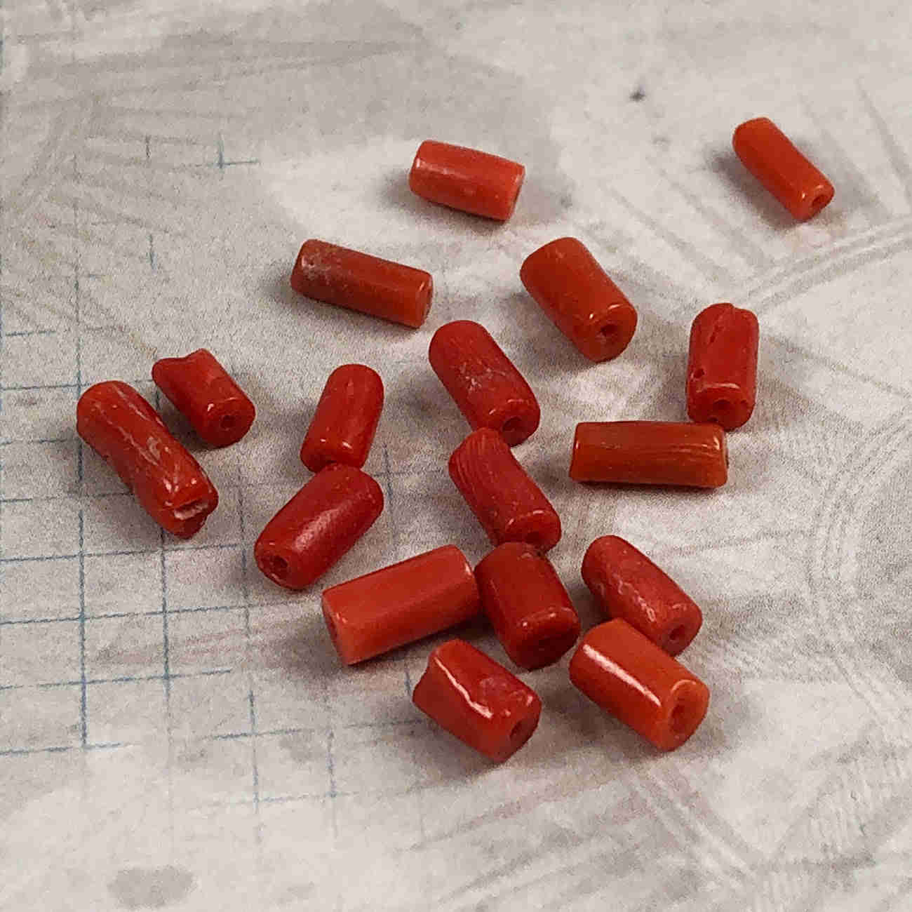 Vintage 1920s Italian Coral Tube Beads (Pack of 12)
