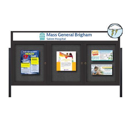 Freestanding Enclosed Outdoor Bulletin Boards 84 x 36 with Message Header and Posts (3 Doors)