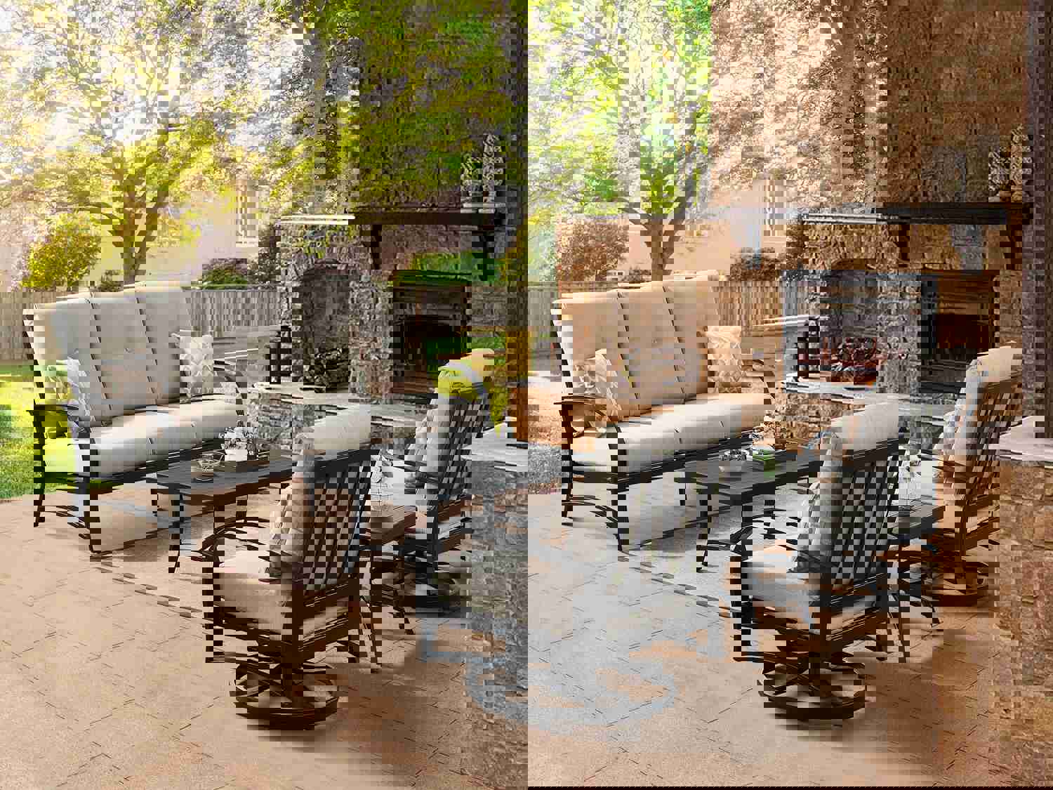 5-Piece Outdoor Aluminum Patio Conversation Set with Swivel Chairs and Sunbrella Cushions