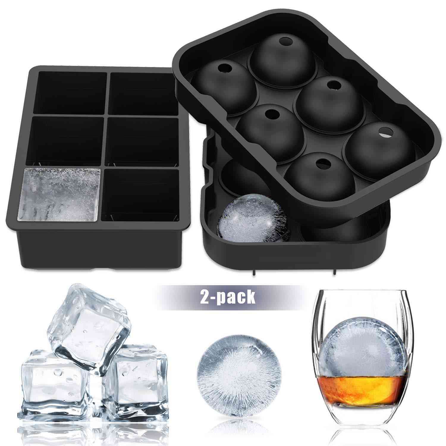 Convallaria Ice Cube Trays Whiskey Combo Mold (Set of 2) - Sphere & Square Ice Ball Maker with Lid & Funnel