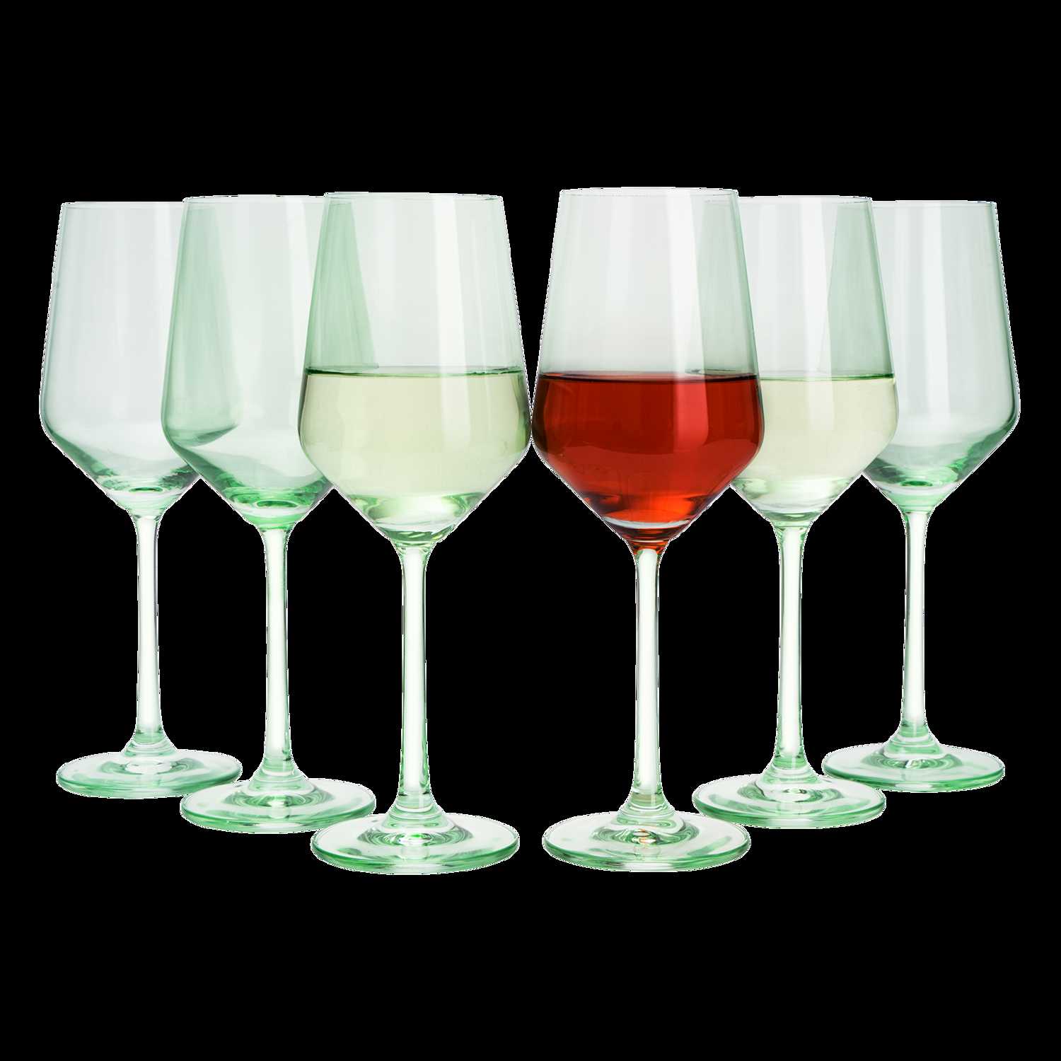 Elegant Green Colored Wine Glass Set - 6 Italian Style Tall Stemmed Glasses for Parties