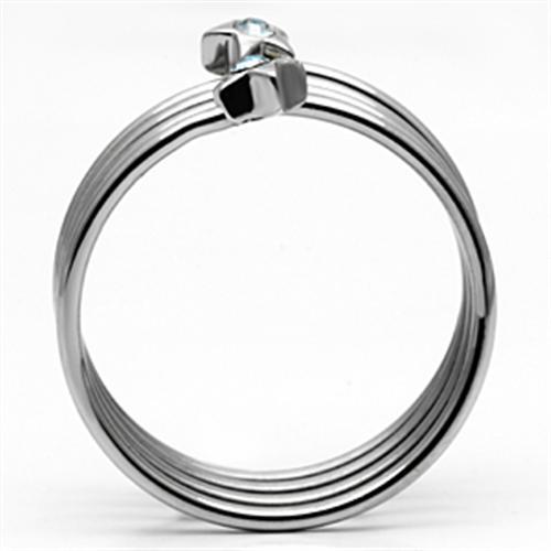 High Polished Stainless Steel Ring with Top Grade Sea Blue Crystal for Women - Style TK621