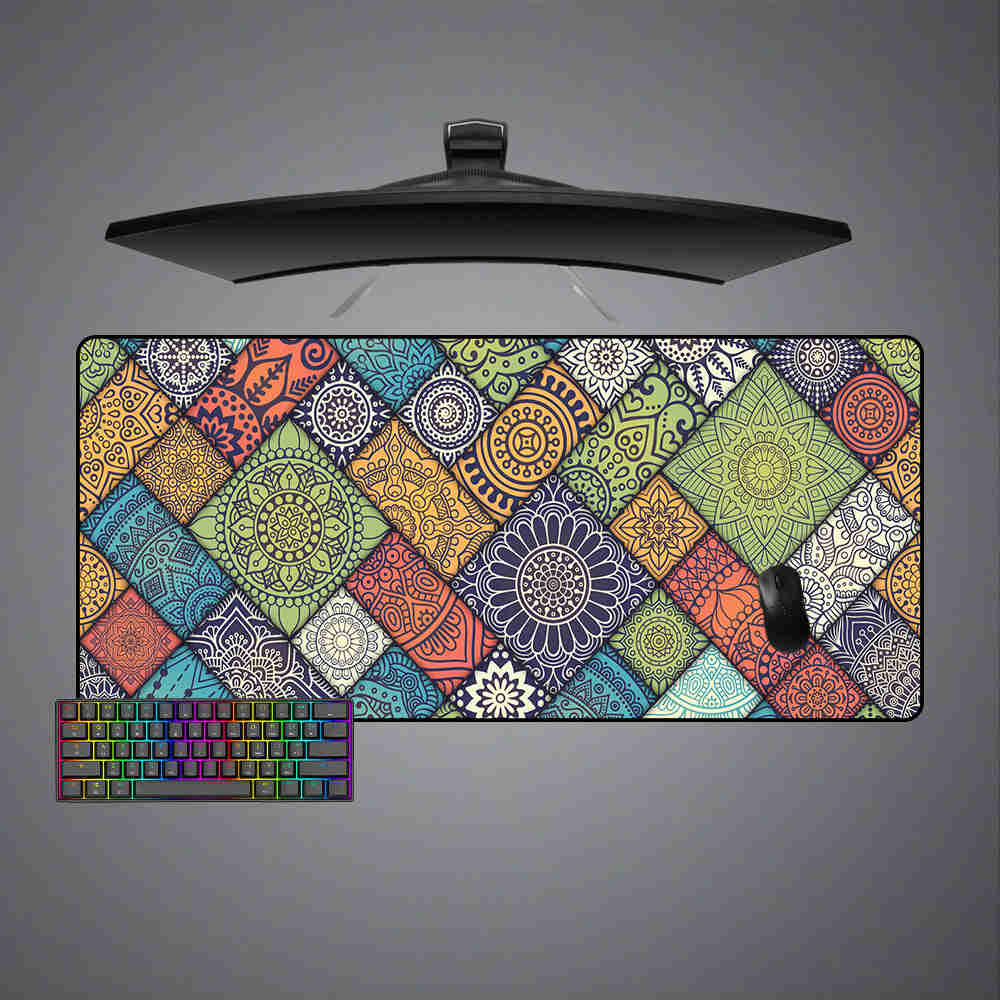 Floral Blocks Art Design Gaming Mouse Pad - M to XXL Size for Computer Desk