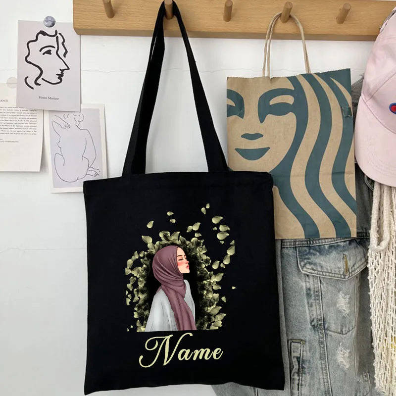 Personalized Custom Name Shoulder Bag - Reusable Canvas Tote Bag for Women