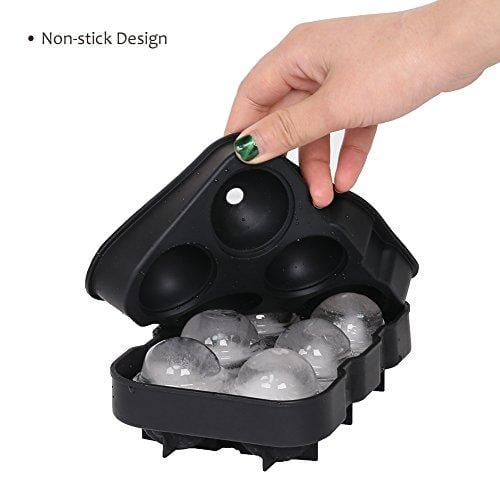 Ticent Silicone Ice Cube Trays Set - Sphere & Square Molds for Whiskey & Cocktails (BPA Free, 2-Pack)