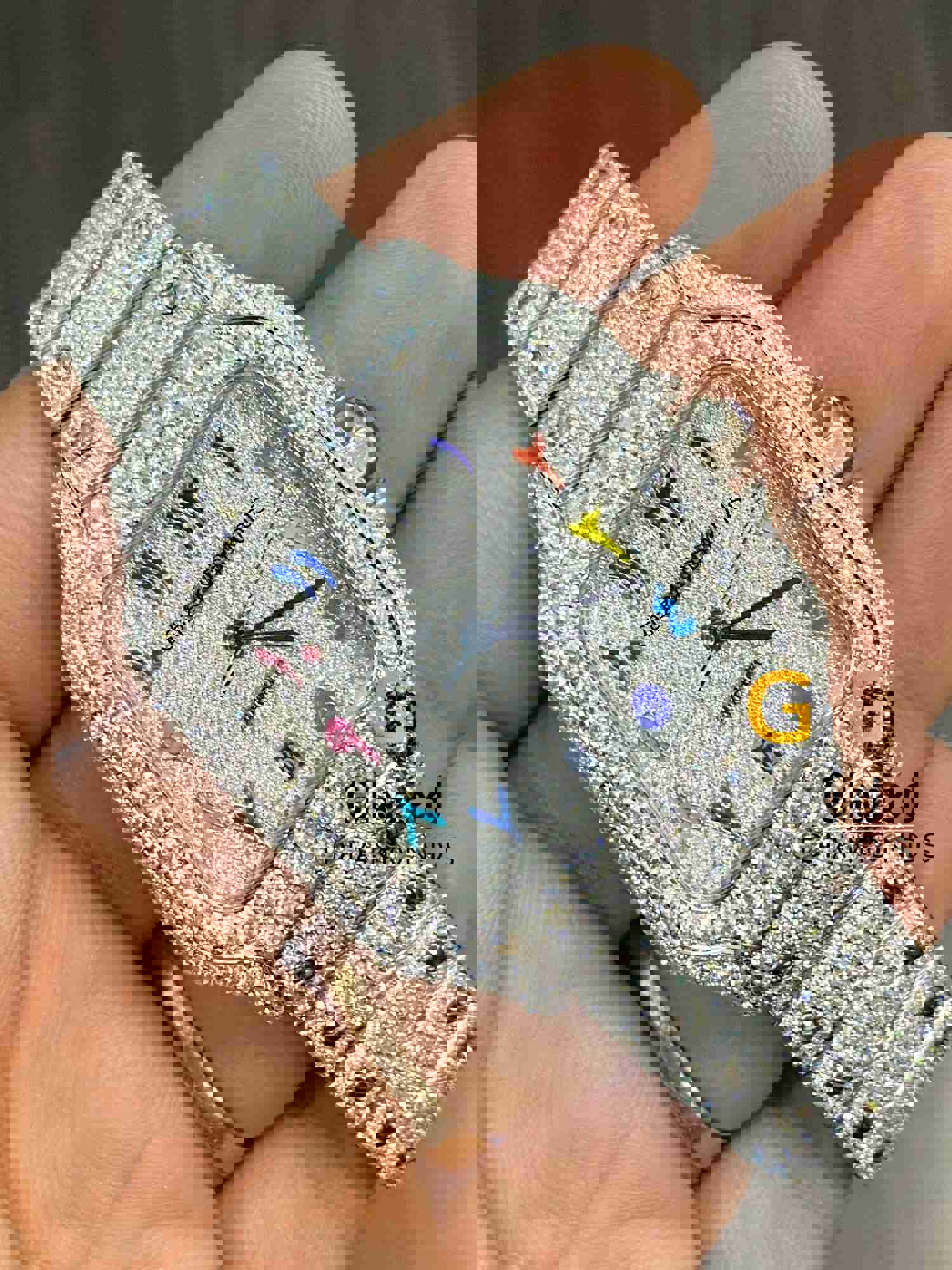 Colorful Arabic Numerals Fully Bust Down Moissanite Watch