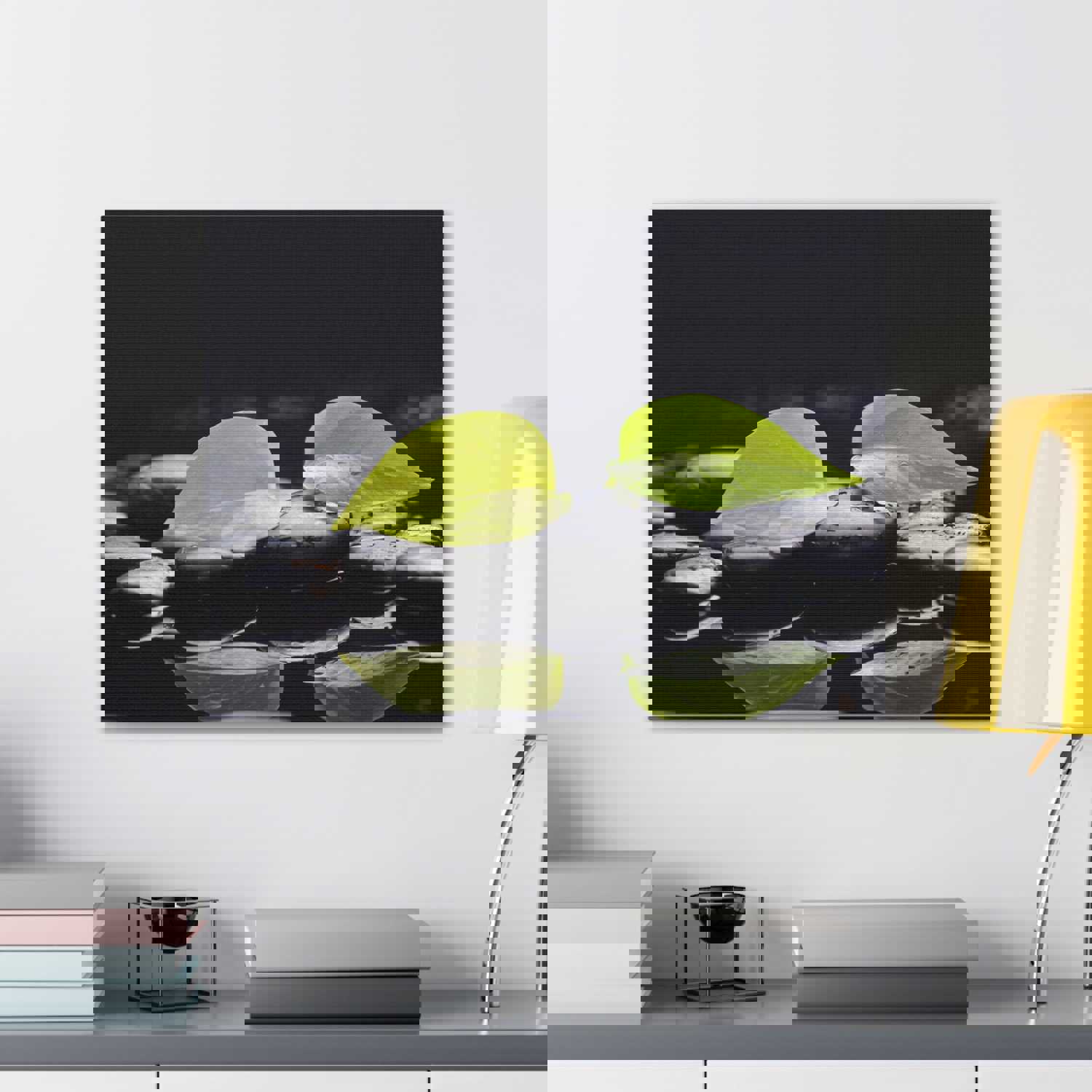 Green Leaf with Stones Forest Floral Nature Photography Canvas Wall Art for Home Decor