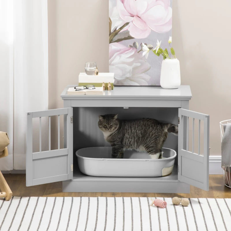 PawHut Cat Litter Box Enclosure with Magnetic Doors, Multi-Functional Side Table for Indoor Use