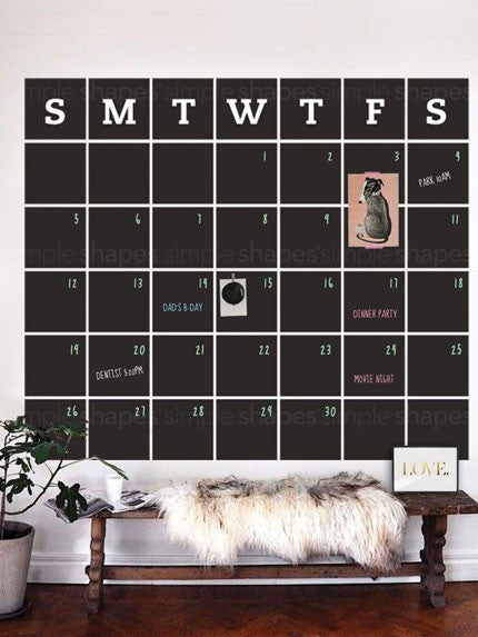 Extra Large Chalkboard Calendar Wall Decal - Reusable & Erasable