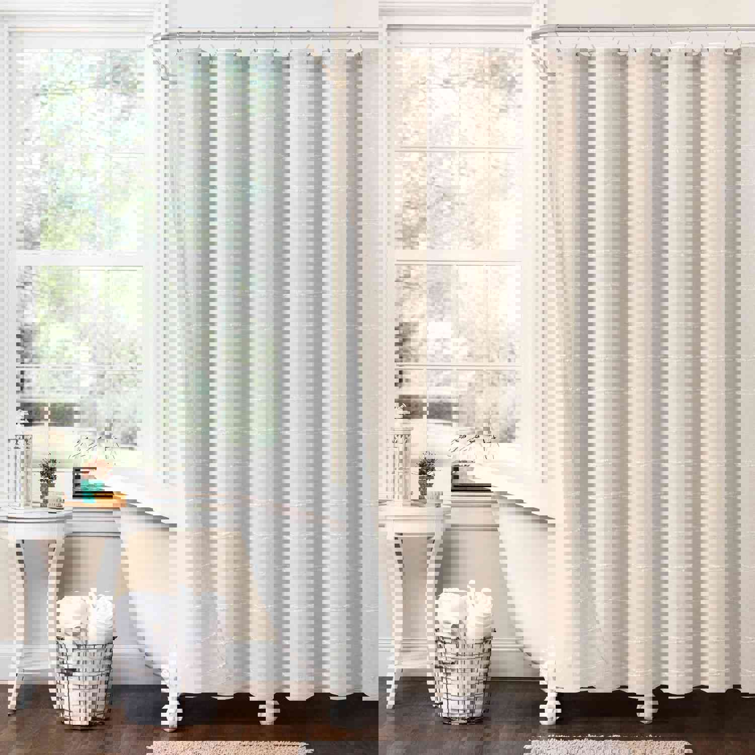 Farmhouse Textured Sheer With Peva Lining Shower Curtain Set