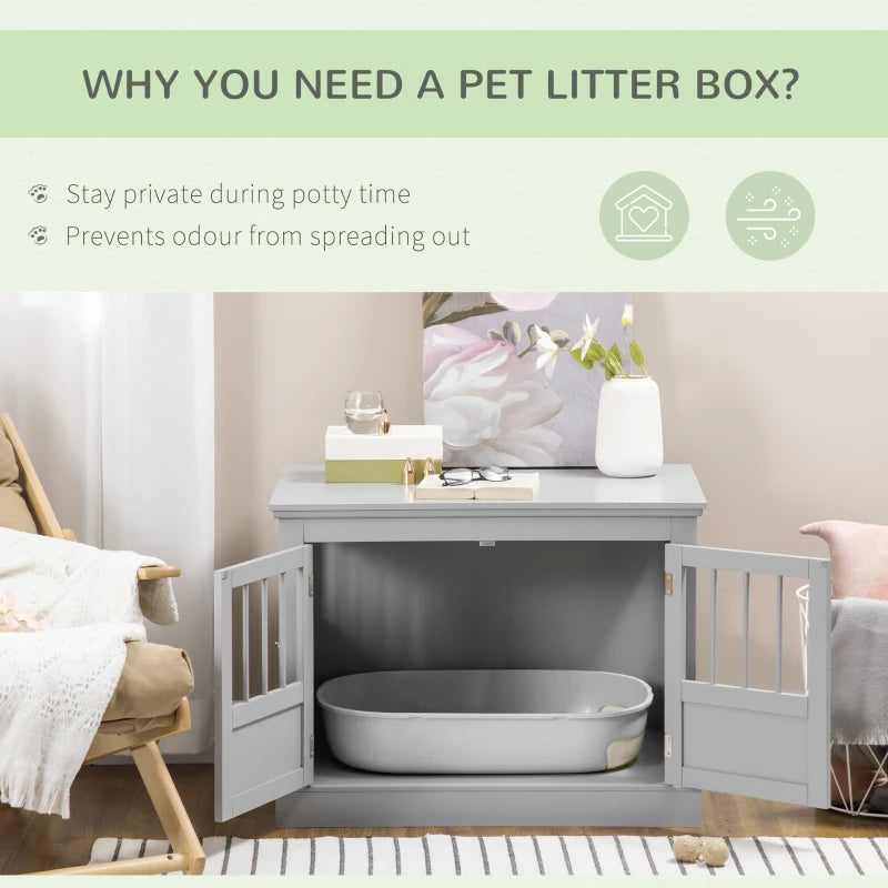 PawHut Cat Litter Box Enclosure with Magnetic Doors, Multi-Functional Side Table for Indoor Use