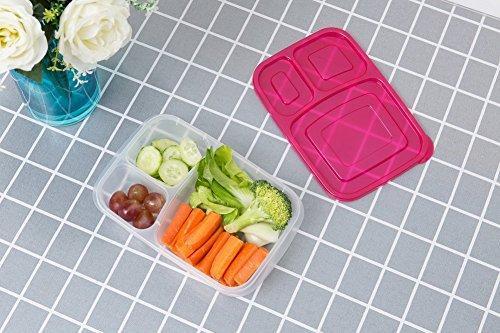 Bento Lunch Boxes, 3-Compartment Meal Prep Containers with Lids, 7 Pack BPA Free, LeakProof, Reusable