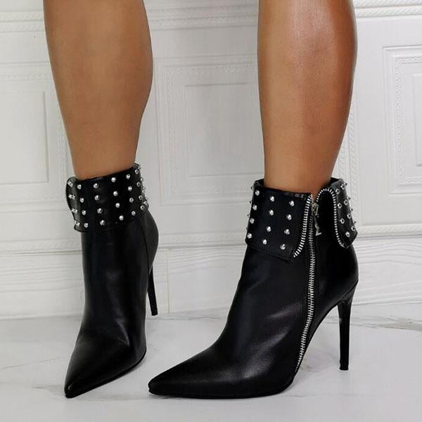 Corashoes Black Rivet Women's Stiletto Heel Short Boots
