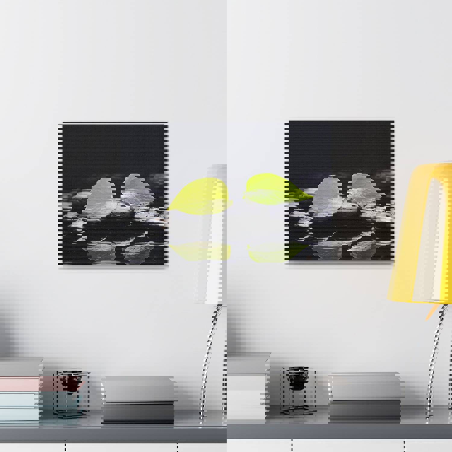 Green Leaf with Stones Forest Floral Nature Photography Canvas Wall Art for Home Decor