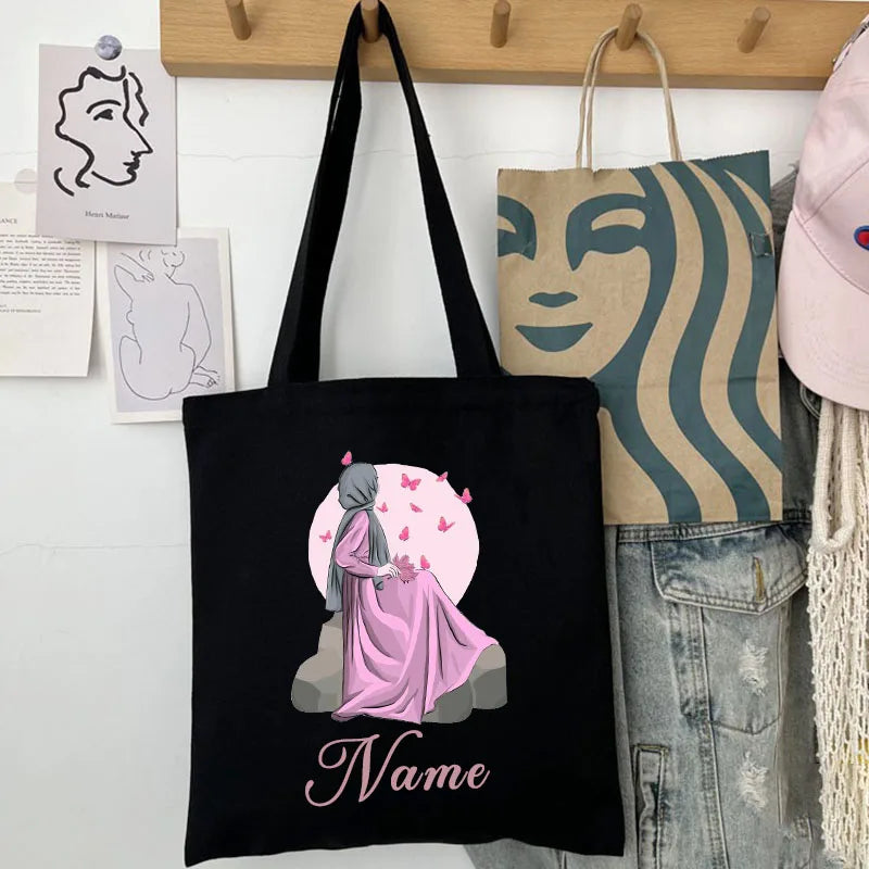 Personalized Custom Name Shoulder Bag - Reusable Canvas Tote Bag for Women