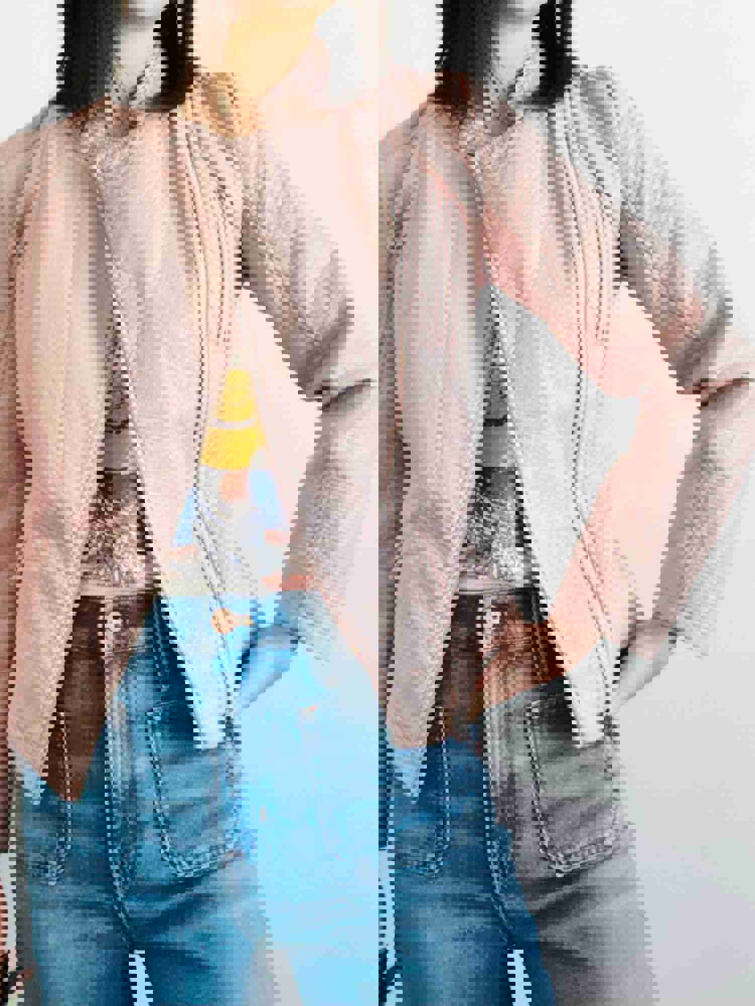 Pastel Pink Faux Leather Motorcycle Jacket