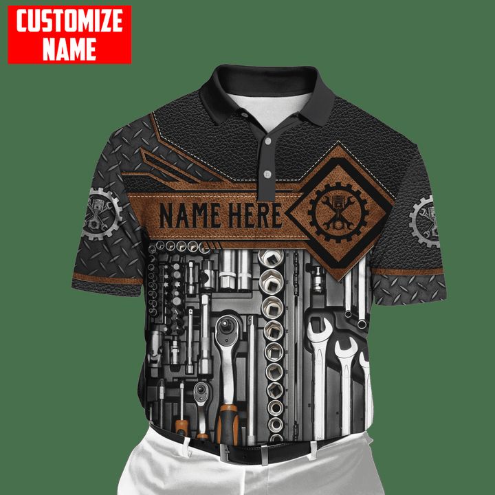 Joycorners Mechanic Custom Name Leather Metal Pattern Printed 3D Black Hoodie