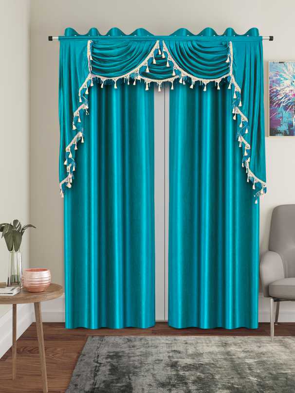 One Triple Waterfall Valance with Swag - 15 Colors Available