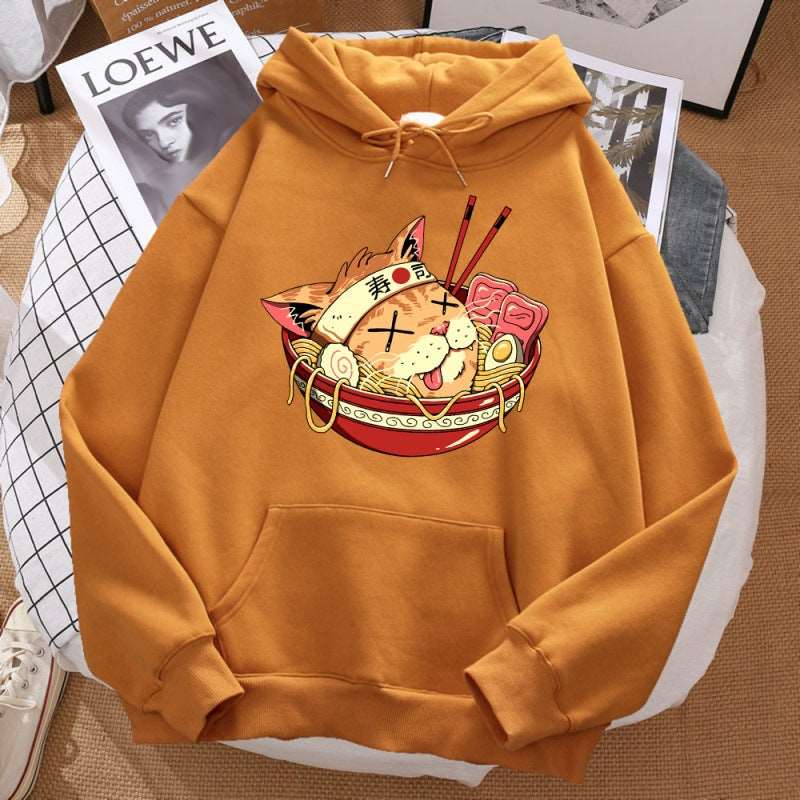 Cat Ramen Long Sleeved Hoodie