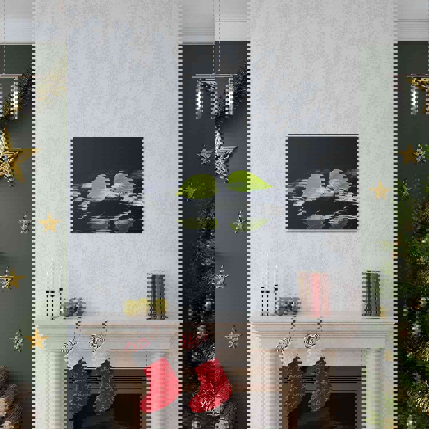 Green Leaf with Stones Forest Floral Nature Photography Canvas Wall Art for Home Decor