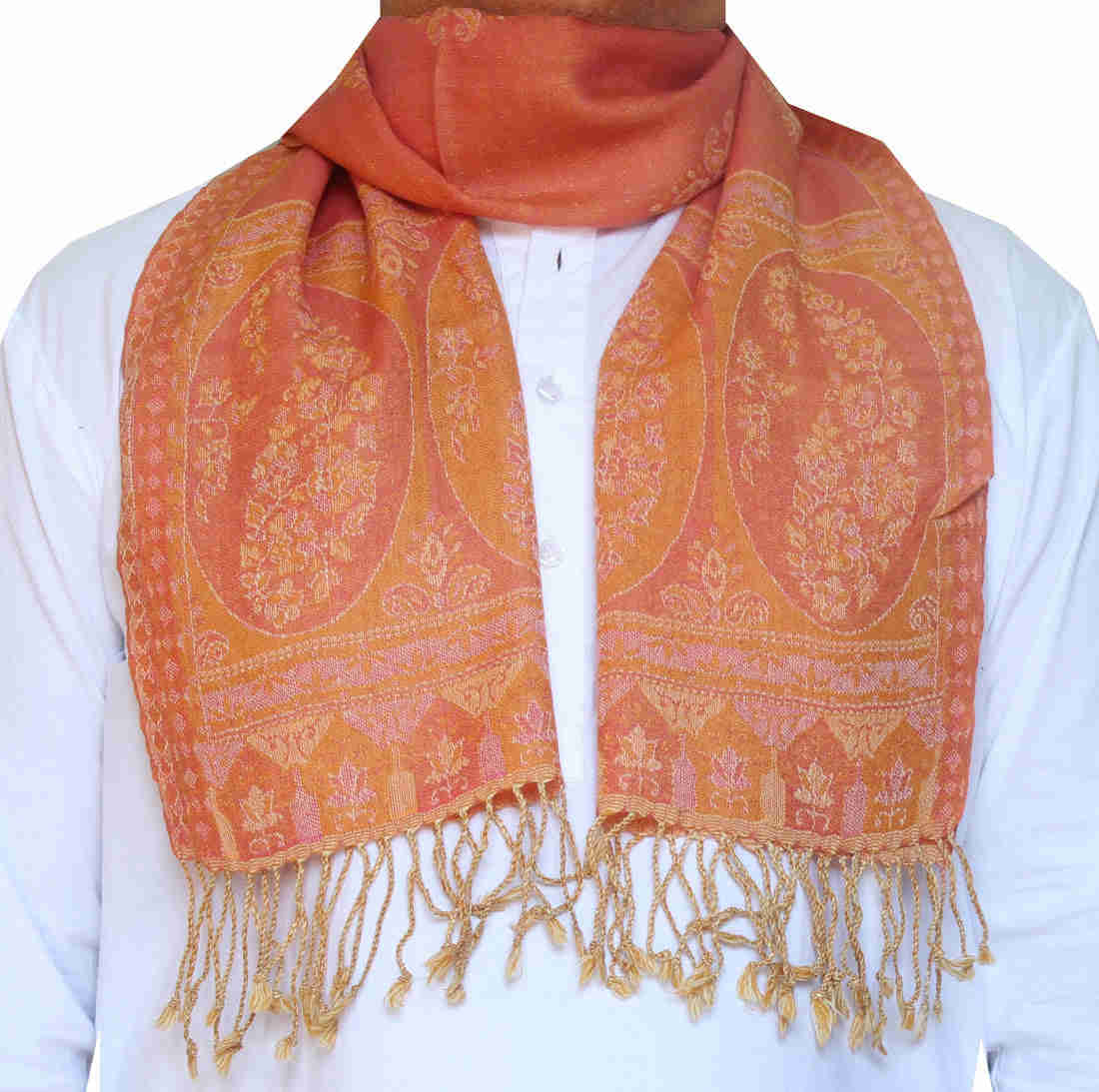 Men's Pure Wool Jamawar Scarf Muffler - Handwoven in India