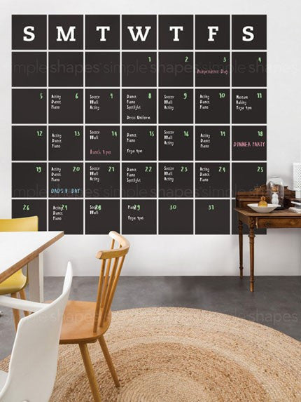 Extra Large Chalkboard Calendar Wall Decal - Reusable & Erasable