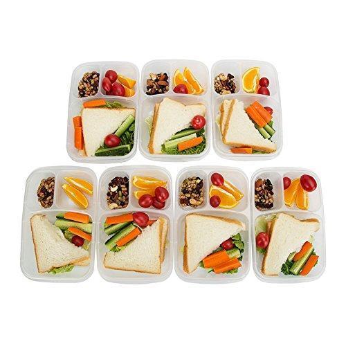 Bento Lunch Boxes, 3-Compartment Meal Prep Containers with Lids, 7 Pack BPA Free, LeakProof, Reusable